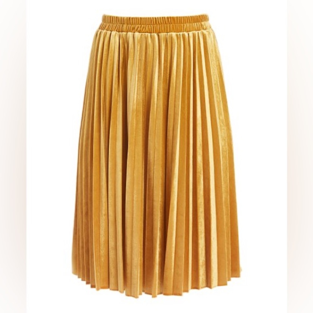 Unique Vintage Jenn Pleated Velvet Skirt Mustard L